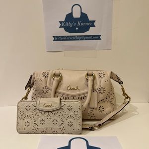 Cream Colored Floral Coach Purse and Wallet